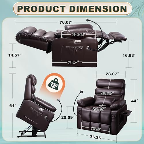 Image of Dual Motor Power Lift Recliner Chair, Medium-Wide, Brown Leather