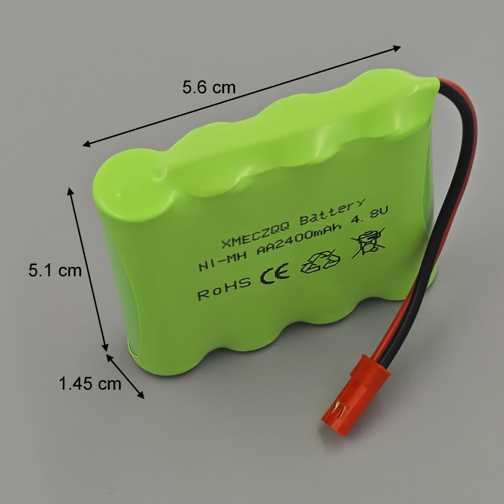 Batteria NiMH 4,8 V 2400 mAh, 2 batterie di riserva RC con spina JST, adatta per giocattoli telecomandati come auto telecomandate, veicoli di ingegneria telecomandati, telecomando
