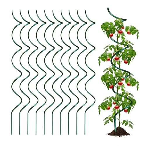 LAKNUAL 58 Green Plant Supports Spiral Tomato Cages 10 Pack Metal Twisted Tomato Stakes Climbing Plant Stake Tower Outdoor Indoor