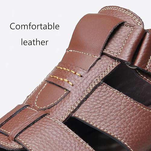 Mens Outdoor Sandals Leather Athletic Non-Slip Shoes Cushion Sport Casual Fashion Comfortable Beach Driving Shoes4