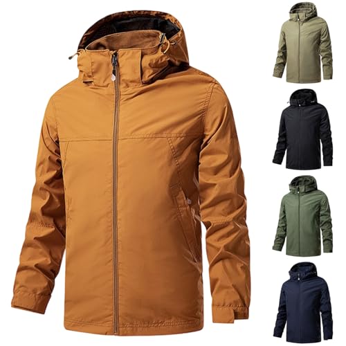 Giacca a Vento Impermeabile Uomo,Antivento Antipioggia Giacca Cappotto con Cappuccio Maniche Lunghe Jacket,Cerniera Giacche Autunno Inverno Taglie Grandi Giubbotto Trekking Ciclismo Rain Jacket