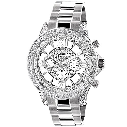 Luxurman Diamond Mens Watch 0.5Ctw Of Diamonds White Gold Plated Swiss Mvt #TOP15