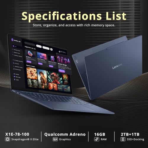 Image of Lenovo Yoga Slim 7X 14.5 3K OLED Touchscreen Copilot+ PC Laptop, Snapdragon X Elite X1E-78-100, 16GB LPDDR5X, 3TB Storage (2TB SSD+1TB Docking Station Set), Long Battery Life, Win 11 Pro, Blue