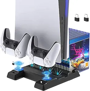 New World Cooling Stand for PS5 Dual Controller Charging stand Charging Dock Vertical Stand for PS5 Playstation5 Digital Edition/Ultra HD Disc Edition with 11pcs Game Rack Organizer