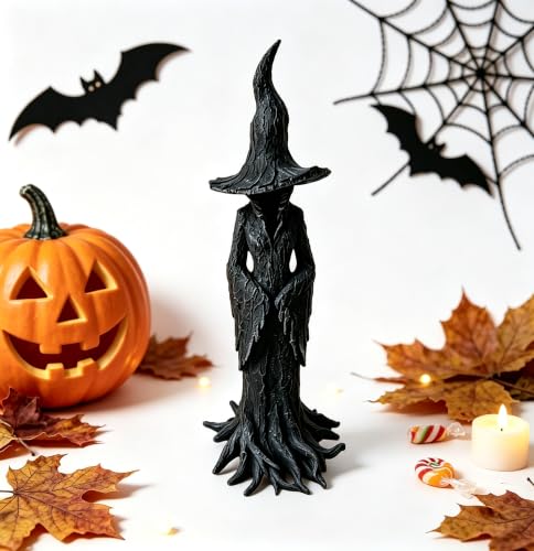 PIUOWAR Resin Gothic Witch Figurine 11.81 Inch Retro Dark Fantasy Magician Statue Halloween Spooky Tabletop Ornament Holiday Collectible Decor for Tiered Tray Desk Home Display (7.87 inches)