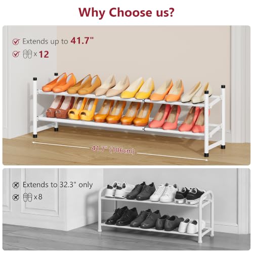 Image of Tajsoon Expandable Shoe Rack for Closet 2 Tier, 28 inch-41 inchStackable, White