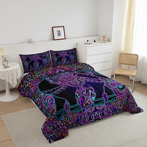 Erosebridal Bohemian Elephant Bedding Queen For Adults Hippie Paisley Comforter Set Africa Animal Bedding Sets & Collections Exotic Style Down Comforter Gradient Wildlife Bed Sets Breathable 3Pcs #TOP1