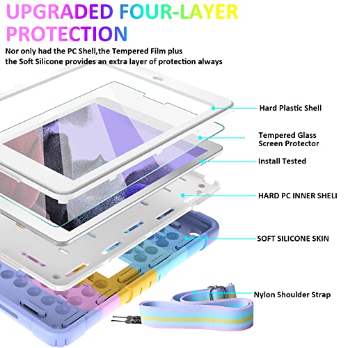 Samsung Galaxy Tab A7 Lite 8.7 Inch Case 2021,[Kid Proof] Ambison Full Body Case With Tempered Glass Screen Protector,Push Popit Fidget Case, Shoulder Strap For Kids(Purple) #TOP5