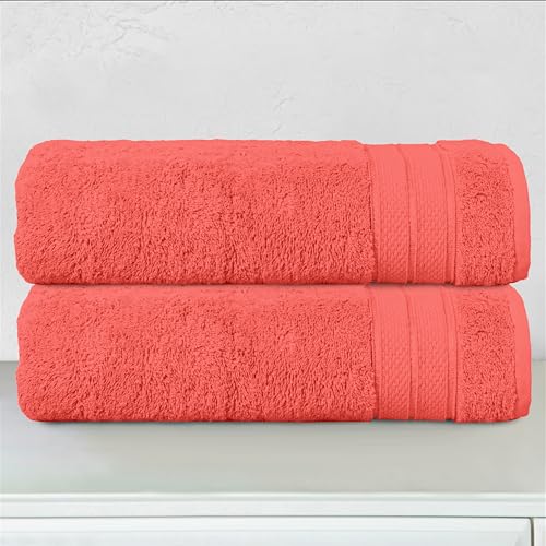 Image of Elegant Comfort Three Line Popcorn Towel Set for Bathroom 27 x 54 inches, Premium Hotel Quality 2-Pack Bath Towels, 100% Turkish Cotton, Soft and Durable, Quick Dry and Highly Absorbent, Coral