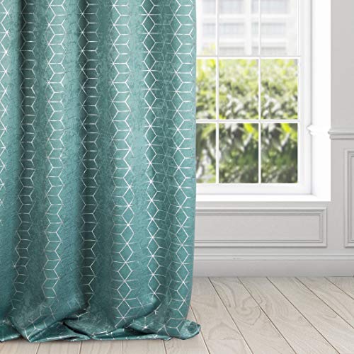 Rideau doux turquoise à motifs géométriques élégant et lisse
