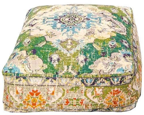 Mandala Life ART Hocker Bezug Grün XXL Sitzkissen Boho Für Meditation, Yoga Und Boho Chic Orientalische Sitzkissen Für Wohnzimmer Indische Deko 100% Baumwolle Ungefüllt 60X20Cm