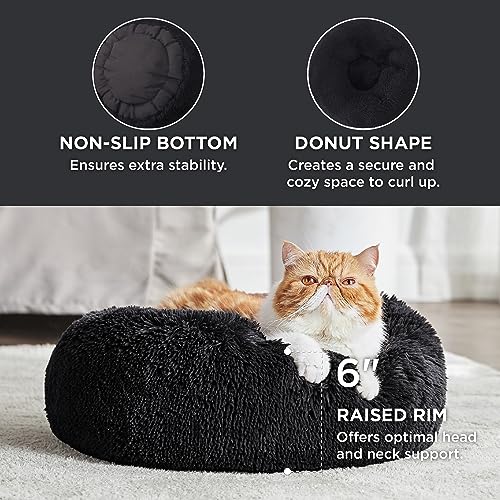 Image of Bedsure Calming Cat Beds for Indoor Cats - Small Cat Bed Washable 20 inches, Anti-Slip Round Fluffy Plush Faux Fur Pet Bed, Fits up to 15 lbs Pets, Black | Fluffy Faux Fur Cuddler,Machine Washable,Anti-Slip Bottom,Anti-Anxiety,Deep Sleeping for Cats&Small Pets Up to 15 Lbs