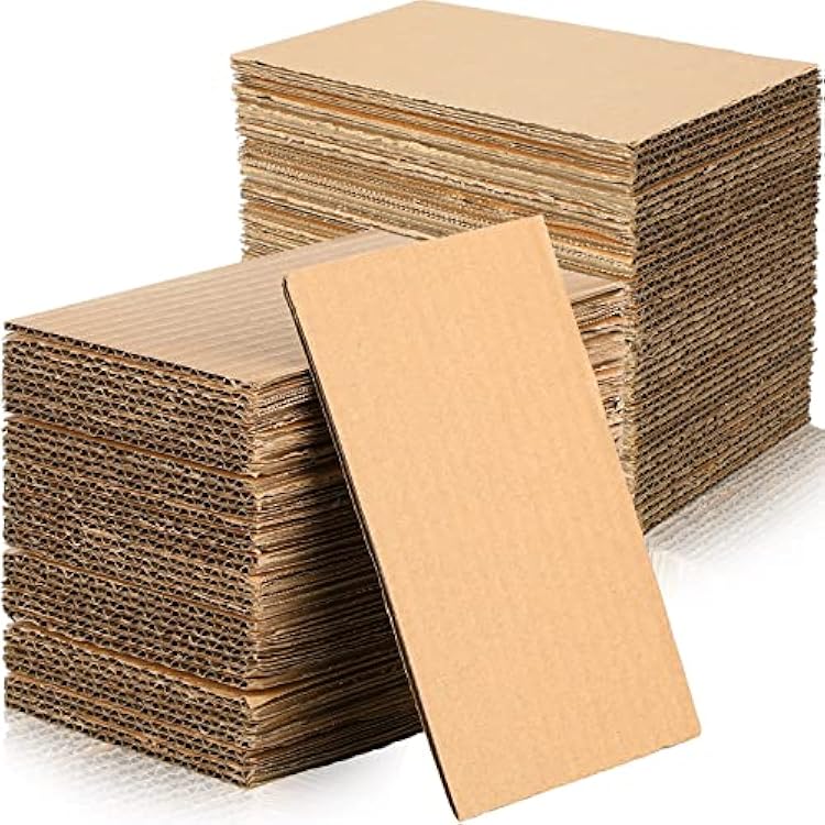 100 Pcs Corrugated Cardboard Sheets Set Corrugated Packaging Pads Paper Flat Cardboard Filler Inserts Sheet Pads Rectangle for Delivering Packing Separators Art Crafts Supplies (Brown, 4 x 6 Inch)