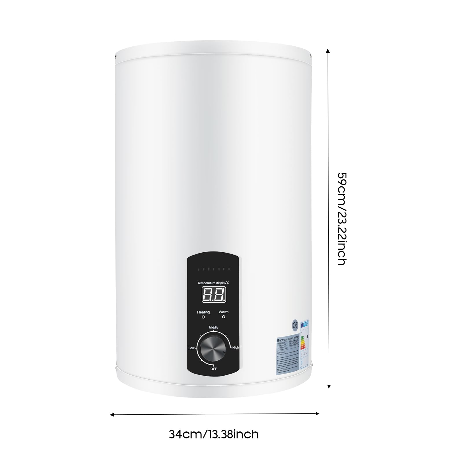 Scaldabagno elettrico ad accumulo | 2000 W elettrico istantaneo | Boiler ad acqua da parete con doccetta e tubi | Intervallo di controllo della temperatura: 25 – 75 °C | Capacità contenitore 30 – 70 L