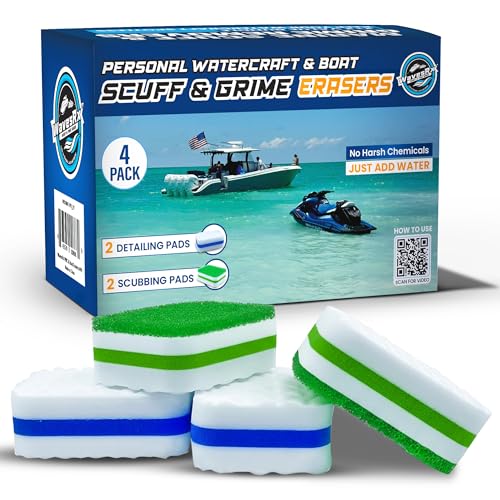 Image of WAVESRX Marine Scuff and Dirt Eraser Sponges for Boats, Jet Ski & PWC | Magic Cleaning Pads Effortlessly Remove Deck Marks, Scratches, Black Streaks and Grease | No Harsh Chemicals (4 Pack)