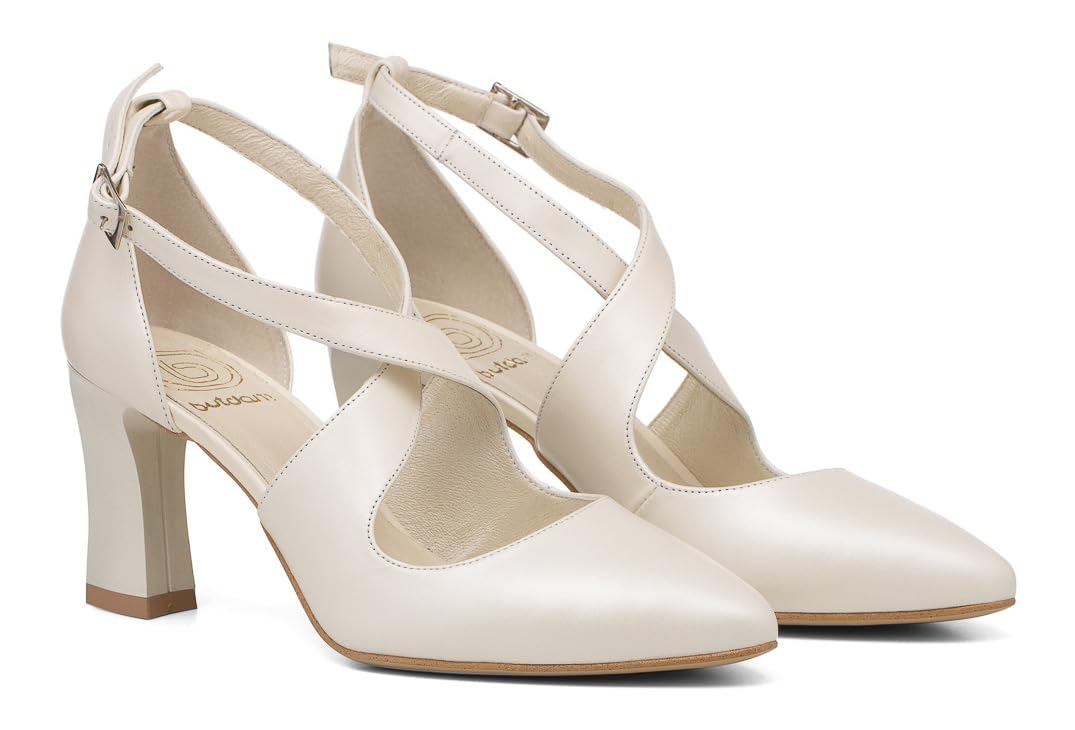 Butdam Brautschuhe Leder Damen Tanzschuhe Blockabsatz IGA Elfenbein