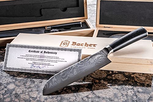 Bacher Santoku Damascus Knife 7 inch - Chef Knife Forged from 67 Layers of AUS10V - Sharp, Premium Kitchen Knife from Japanese Damascus Steel with G10 Handle for Easy Cooking and Chopping - Image 9