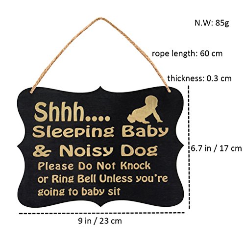 Winomo Shhh Sleeping Baby Door Sign Do Not Disturb Sign Baby Room Hanging Wooden Decorative Sign Do Not Knock Or Ring Baby Sleeping Hanger Sign (Black) #TOP1