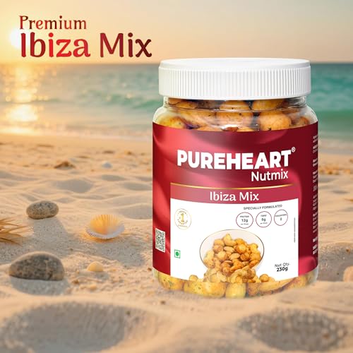 Image of PUREHEART Nutmix Ibiza Mix | Premium Macadamia (40%), Cashew, Peeled Almond Roasted Nuts l Party Mix with Island Soul- Herbs & Chilli Flavor| High Protein Party Snack | 230g