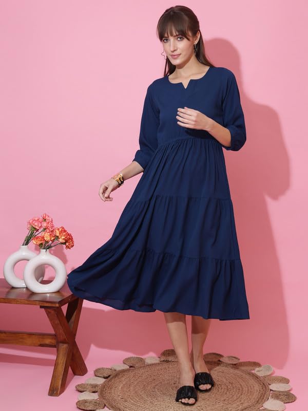 Image of Sheetal Associates Women's Casual Crepe Fit and Flare Dress| Comfortable Relaxed Fit Summer Party Dress