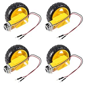 Dealikee 4 pcs DC Electric Motor DC 3-6V Dual Shaft Geared TT Magnetic Gearbox Engine with 65mm Plastic Car Tire Wheel…