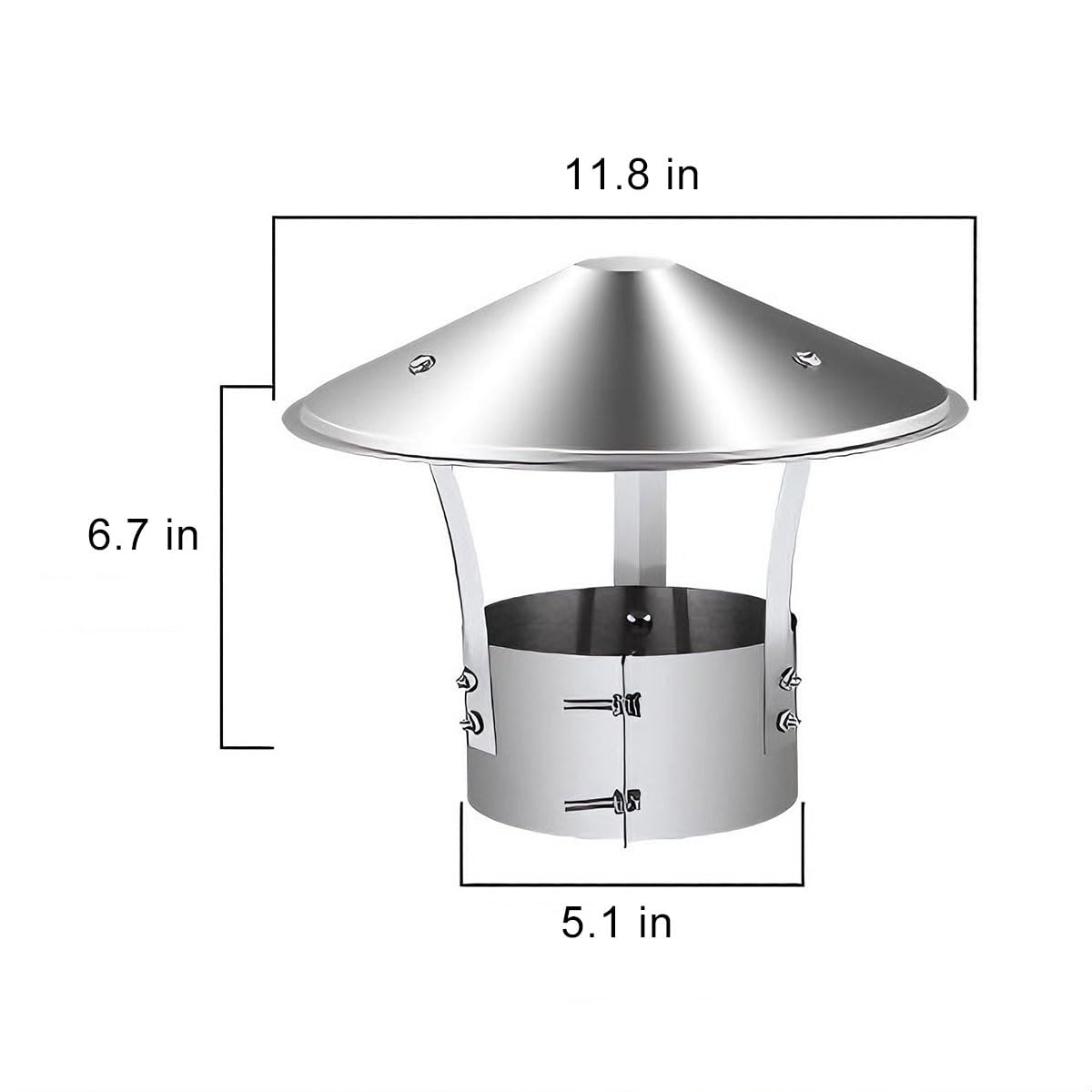 Copertura antipioggia per canna fumaria in acciaio inox 201 4,9 5,1 5,5 5,9 16 cm (13 cm)