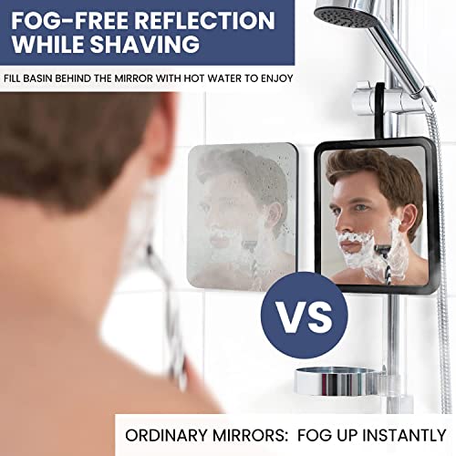 Hanging Fogless Shower Mirror For Shaving With Adjustable Swivel Hook And Distortion-Free Glass Surface - Fill Back Chamber/Reservoir With Hot Water For Anti-Fog Effect (8" X 7", Real Glass) #TOP1