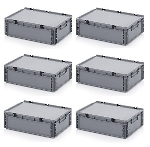 6 recipientes europeos de 60 x 40 x 18,5 cm con tapa con bisagra, incluye metro plegable