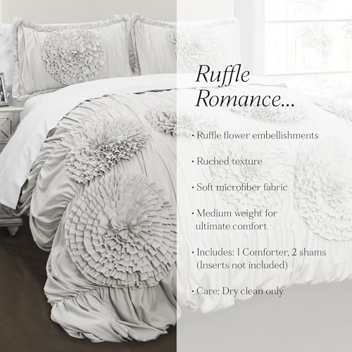 Lush Decor Serena Comforter Set, 3 Piece Set, King, Light Gray - Cute Comforter - King Bedding Set - Gray Comforter King Size - Coquette Decor by Lush Decor - Image 6