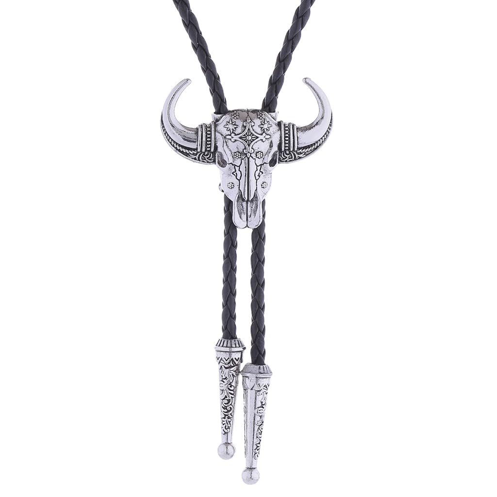 GelConnie Longhorn Bull Bolo Tie for Men Native American Western Cowboy Leather Necktie Bolo Necklace for Women Gold Texas