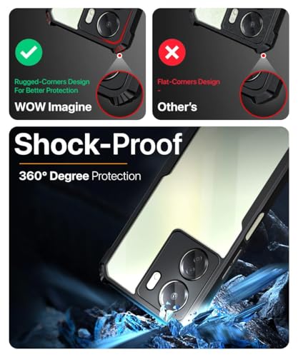 Image of WOW IMAGINE Shock Proof Clear Protective Back Case for Redmi 13C 4G | Poco C65 - AirEDGE Technology | 360 Degree Camera Protection | Transparent Hybrid Back Case Mobile Cover - Black