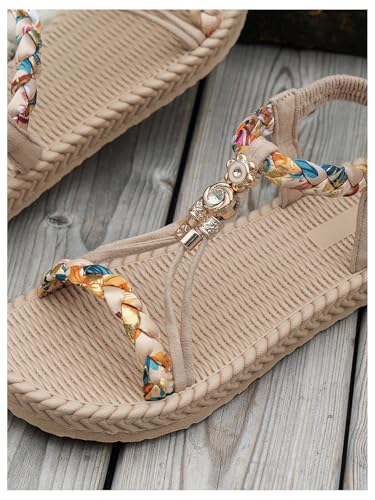 SweatyRocks Women's Braided Boho Open Toe Flat Sandals Summer Beach Sandals with Ankle Strap3