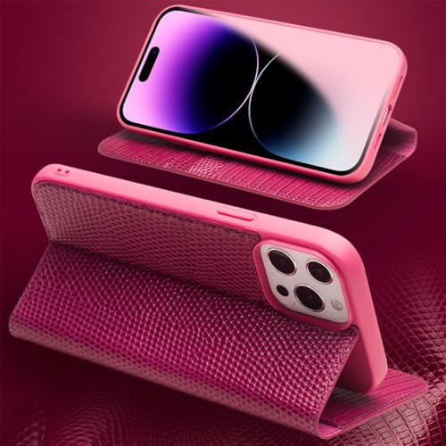 Étui iPhone 15 Pro Max rose clapet aimanté housse rigide protection cuir