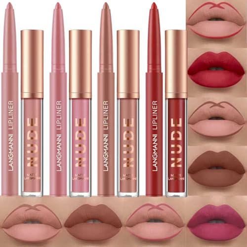 Image of 8Pcs Lip Makeup Set, 6 Lip Liners + 6 Matte Lipsticks, | Includes 4 smooth lip liners and 4 creamy matte lipsticks in rich shades for long-lasting daily or party makeup.