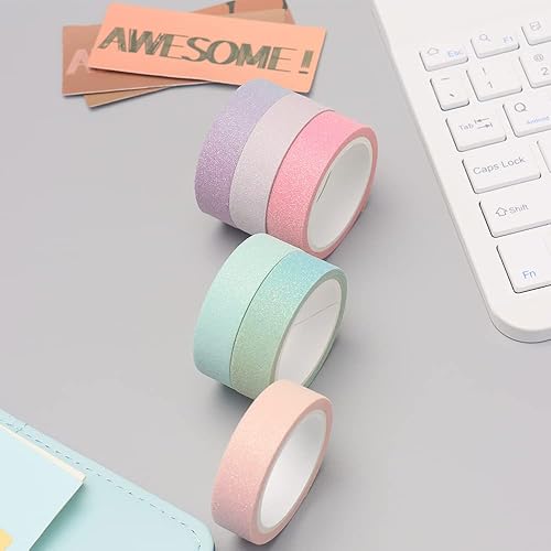 Miniatura 5 de Morandi - Juego de 6 rollos de cinta adhesiva con purpurina para diario de viñetas, manualidades, álbumes de recortes, embalaje de regalo (Morandi)