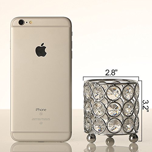 VINCIGANT Silver Crystal Candle Holders,Cylinder Metal Arrangement Container Table Centerpieces for Dining/Living Room Decoration,Gift for Housewarming