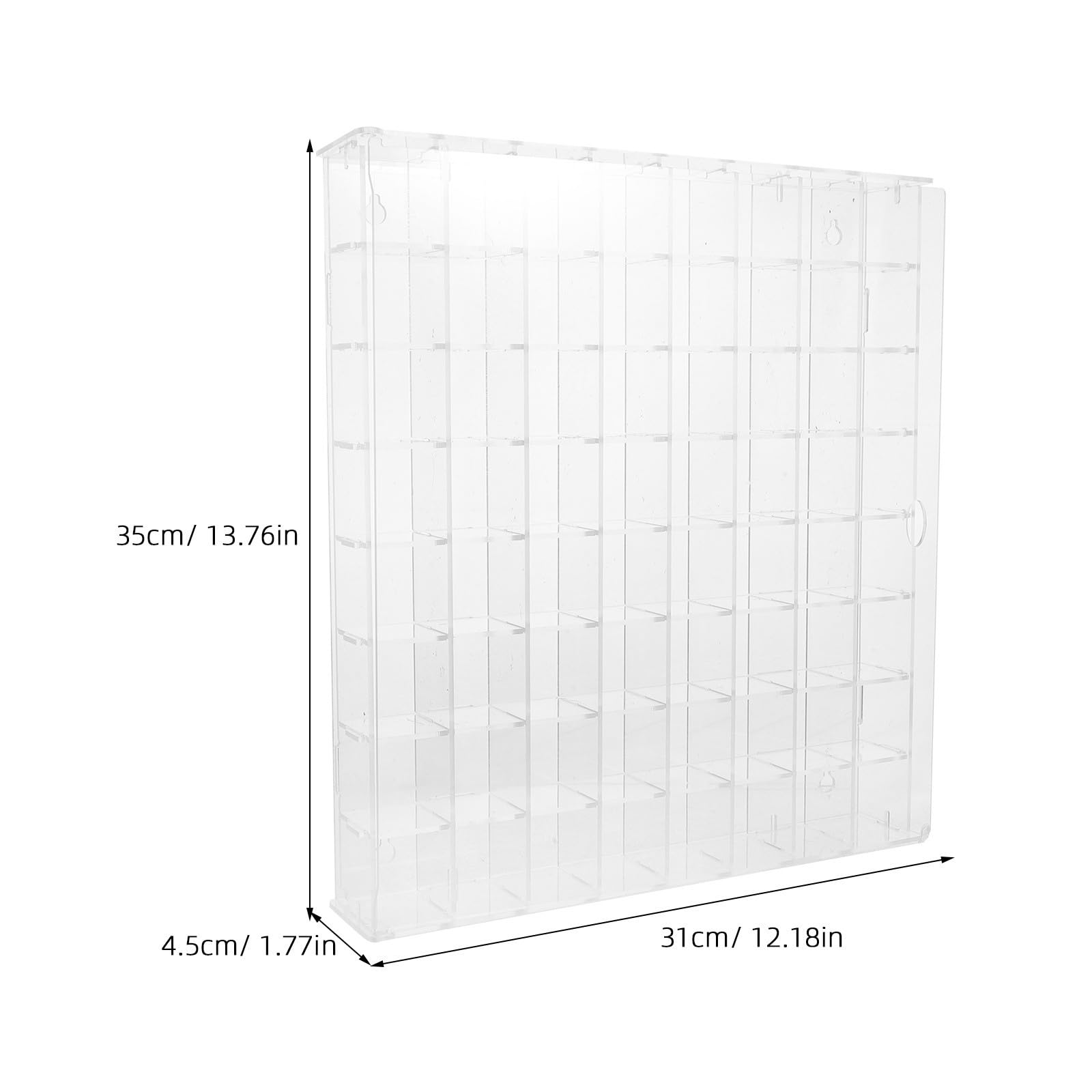 Vitrina Expositora Acrílica para Colecciones de Minerales y Cristales con 64 Compartimentos y Puerta, Adecuado para Habitaciones Compactas y Montaje en Pared