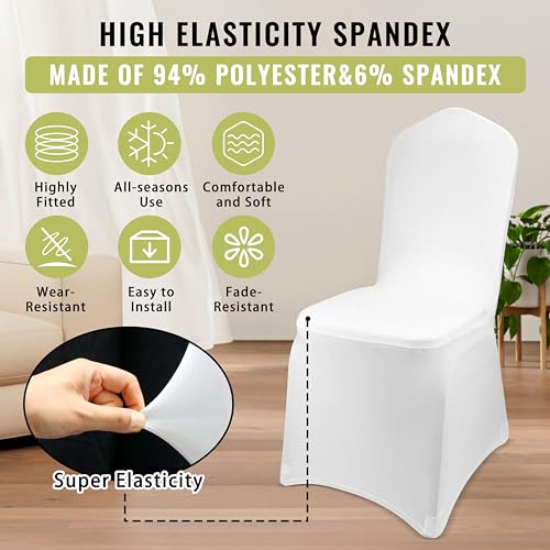 Palonu PAL025 48 Pcs Stretch Spandex Chair Cover White Polyester Chair Slipcovers Dining Living Room Universal Fitted Chair Slipcovers Protector thumb #2