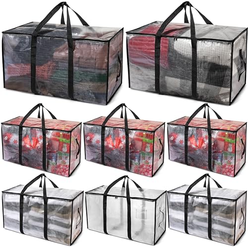 ClearSpace Heavy Duty Storage Bags Clear Storage Bins with Lids, Large Packing Boxes with Backpack Straps & Zippers College Dorm Moving Supplies, 8 Pack