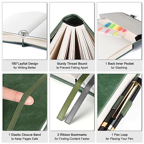 OFFIGIFT Graph Paper Notebook, 312 Numbered Pages Large A5 Hardcover Leather Journal, 100gsm No Bleed Grid Paper Notebook with Index Pages, Grid Notebook for Graphing Notes Math, 5.75" x 8.38", Green - Image 2