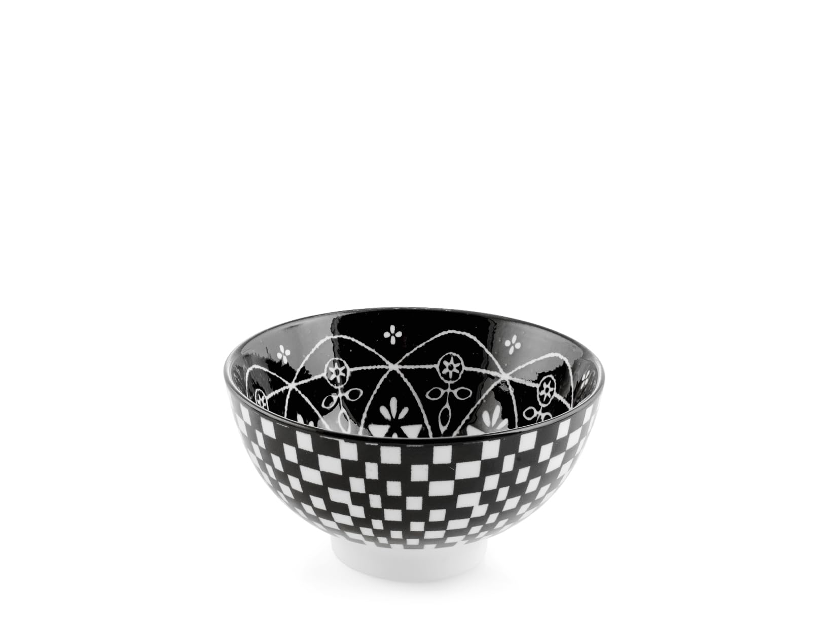 H&H, Set 6 ciotoline Mirage in Porcellana Decorata Bianco e Nero – Ø 12,5 cm – Lavabili in Lavastoviglie e Utilizzabili in Microonde e Forno Tradizionale
