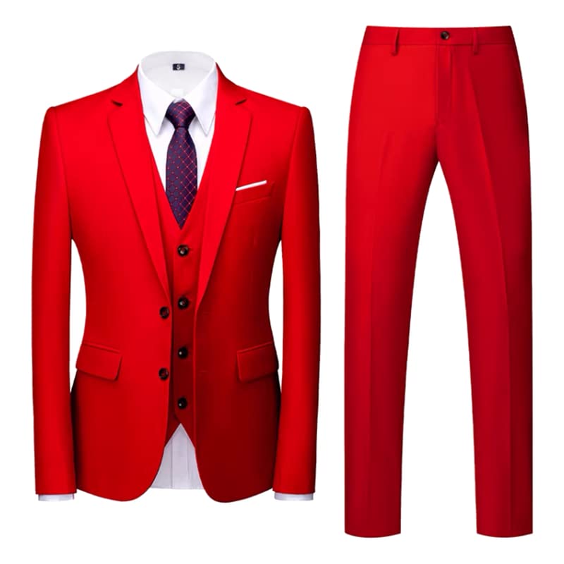 HBDesign 2 Buttons Notch Lapels 4 Buttons Waistcoat Solid Color Men's Suits(Jacket+Vest+Pants)