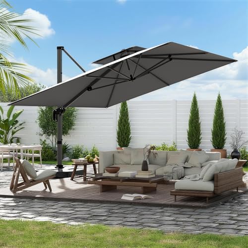 Amopatio Sonnenschirm Rechteckig 300×400 cm Ampelschirm Groß 360 drehbar UV50+ Sonnenschutz Windfest & Wasserdicht Ampelschirme mit Kurbel Aluminium Sonnenschirme für Garten & Balkon Grau