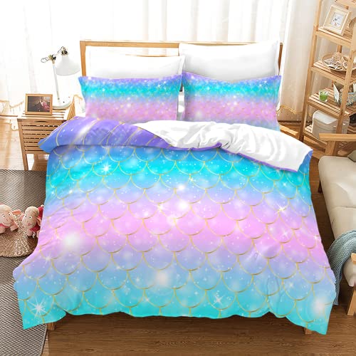 SPLYHX Lindo Juego de Ropa de Cama de Sirena para niñas, Juego de Funda de edredón Doble con...