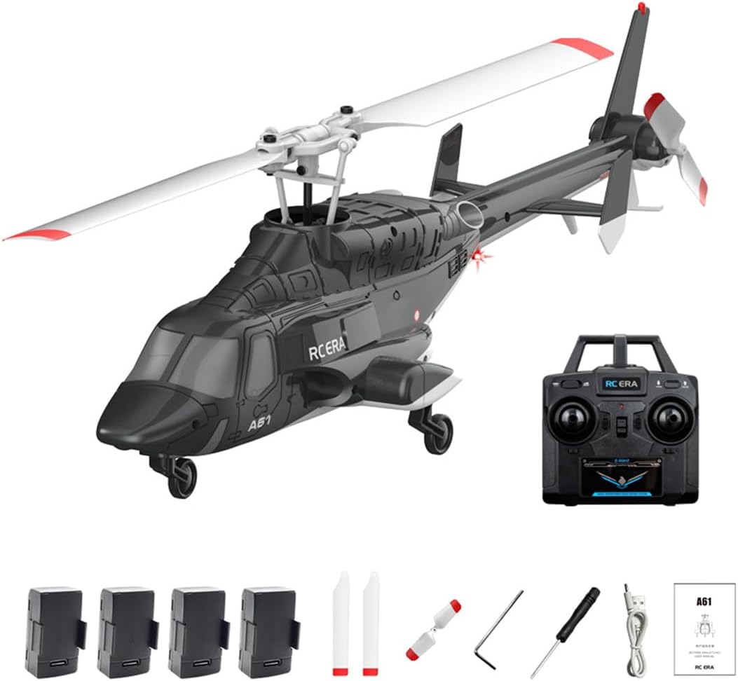 RC ERA A61 RC Helicopter with One-Key Takeoff/Landing, 1/52 Scale Air-Wolf Single Rotor 2.4G 4CH Heli Aircraft Altitude Hold, Optical Flow Positioning for Adults & Hobbyists