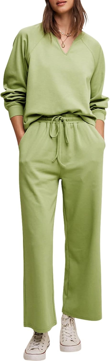 Cakulo Womens Sweatsuits 2 Piece Lounge Sets Fall Outfits Wide Leg Jogger Sweat Pants Loungewear Set Track Suits