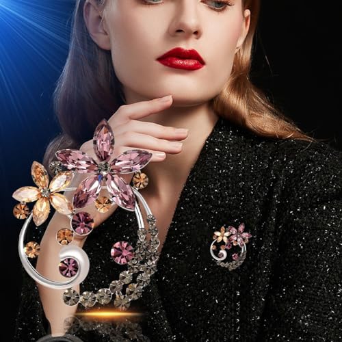 Image of Flower Brooch Pin - Rhinestone Flower Pin 18k Gold Plated - Thanksgiving Day, Birthday, Wedding Gifts for Mom, Wife