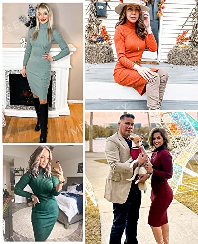 Image of MEROKEETY Women's Ribbed Long Sleeve Sweater Dress High Neck Slim Fit Knitted Midi Dress