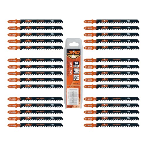 JMD Set di 30 lame T144D per seghetto alternativo da 10,2 cm, 6TPI, gambo a T, taglio rapido per legno, lame per sega alternativa, per plastica, compatibili con RYOBI Milwaukee Makita, Bosch, DeWalt,