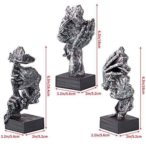 Set de 3 estatuas abstractas de resina plateadas miniatura 3